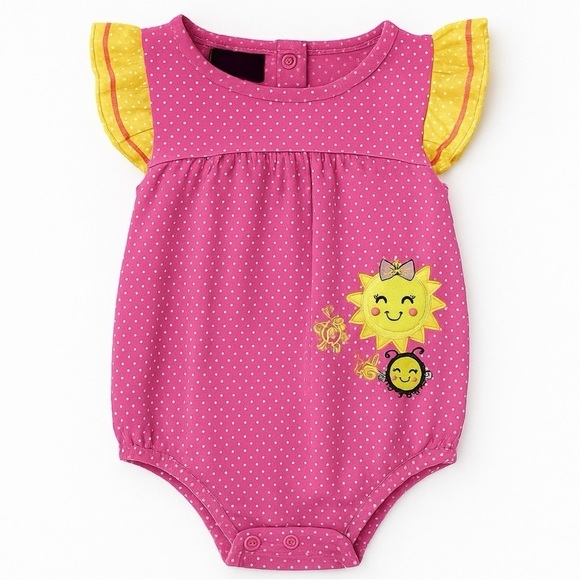 Pink and Yellow Ruffle Sleeve Polka Dot Bodysuit - Picture 1 of 8